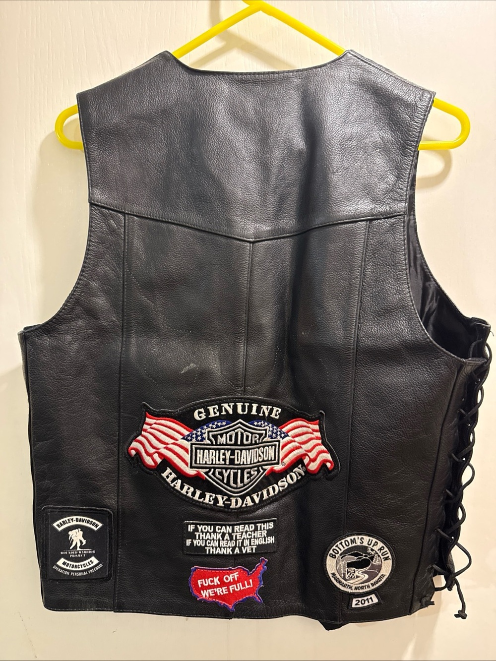 Harley-Davidson Men's Black Leather Biker Vest with Patches size 38
